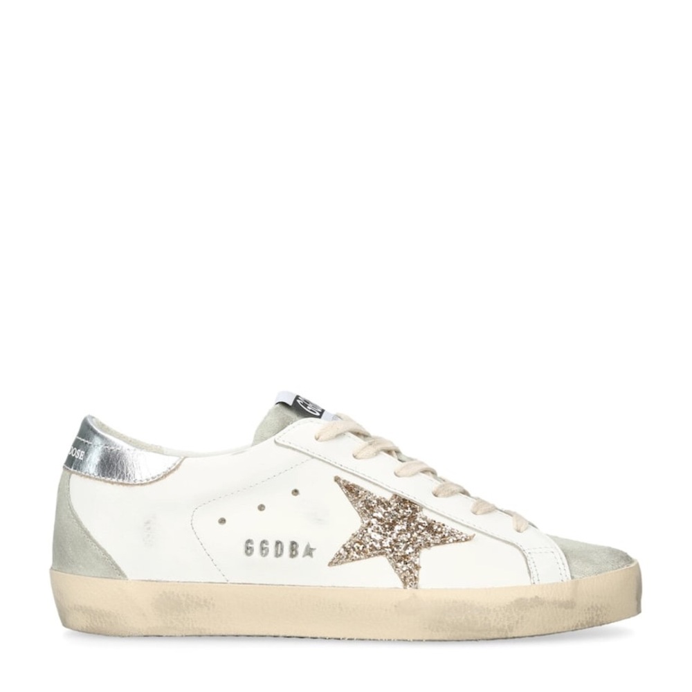 Golden Goose Superstar Glitter Sneaker in White and Gold